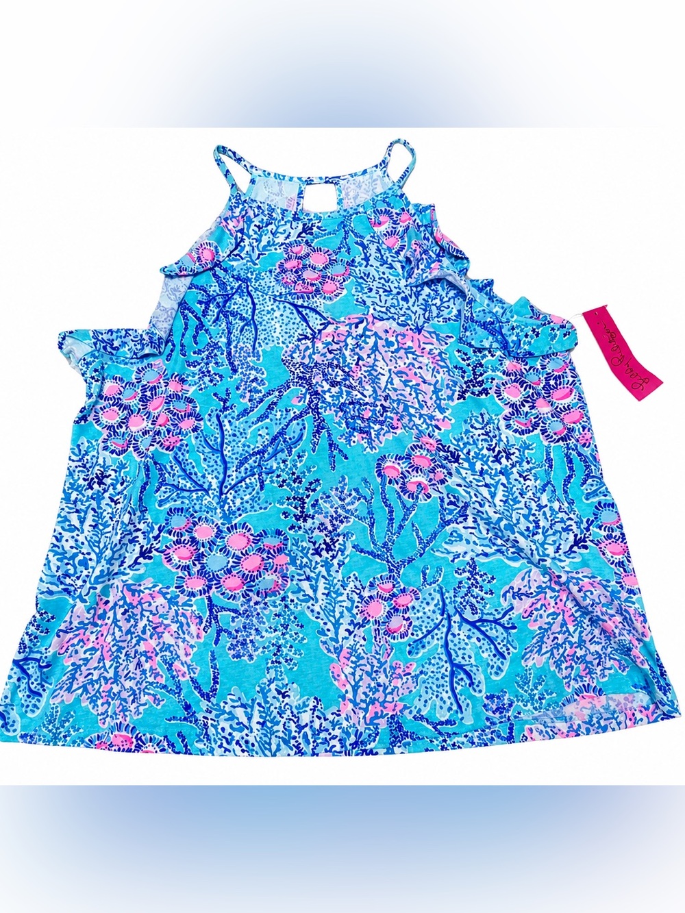 Vibrant Blue & Pink Print Spaghetti Strap LP Tank BMWOT SFH stunning - Picture 2 of 2
